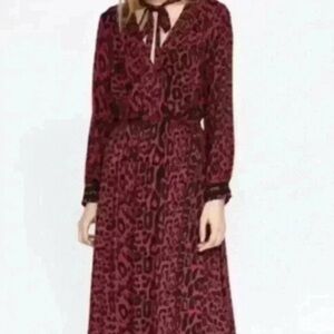 Zara Leopard Print Midi Dress Red and Black